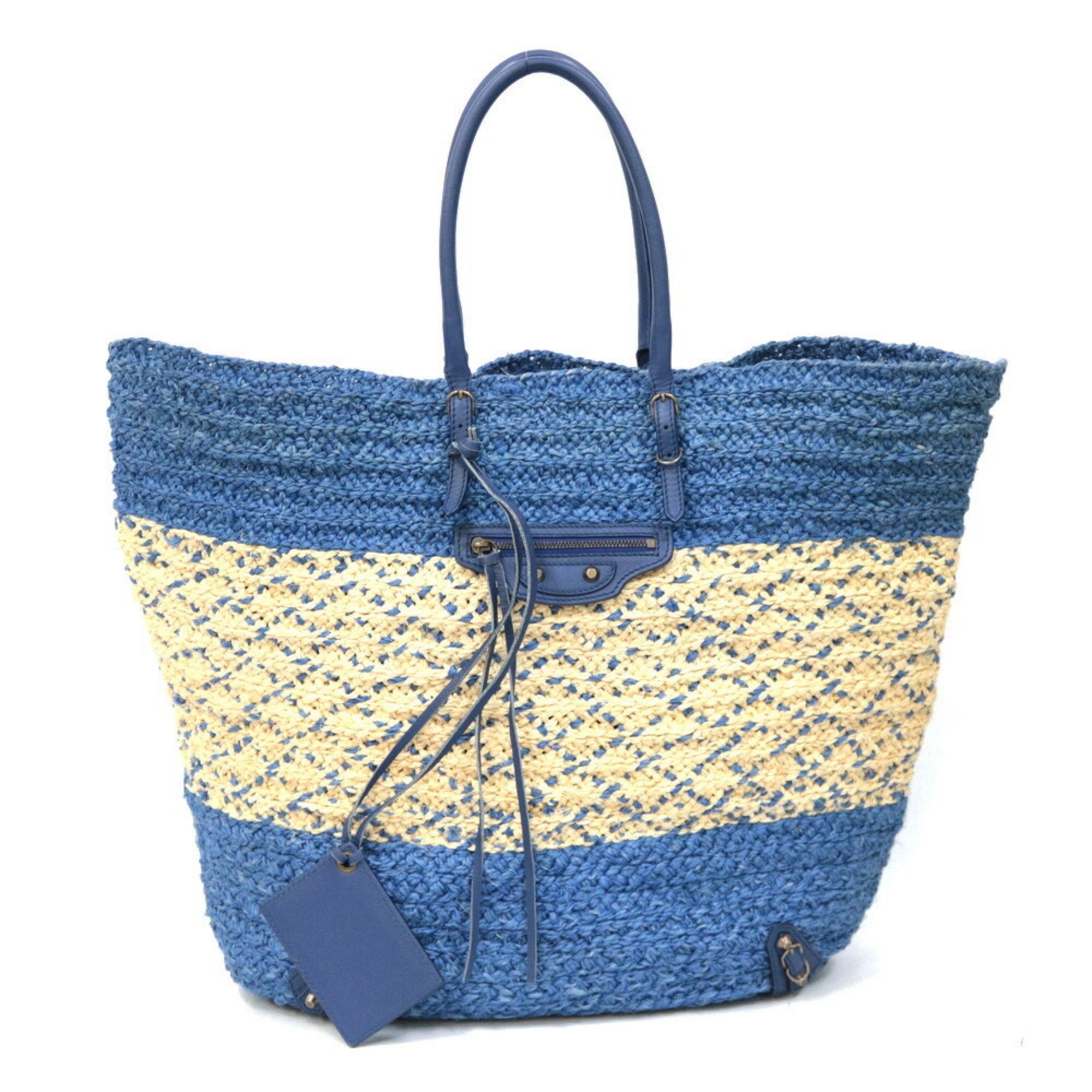 image of Balenciaga Le Cagoule Tote Bag Raffia Blue Ladies Basket Shoulder in White, Women's