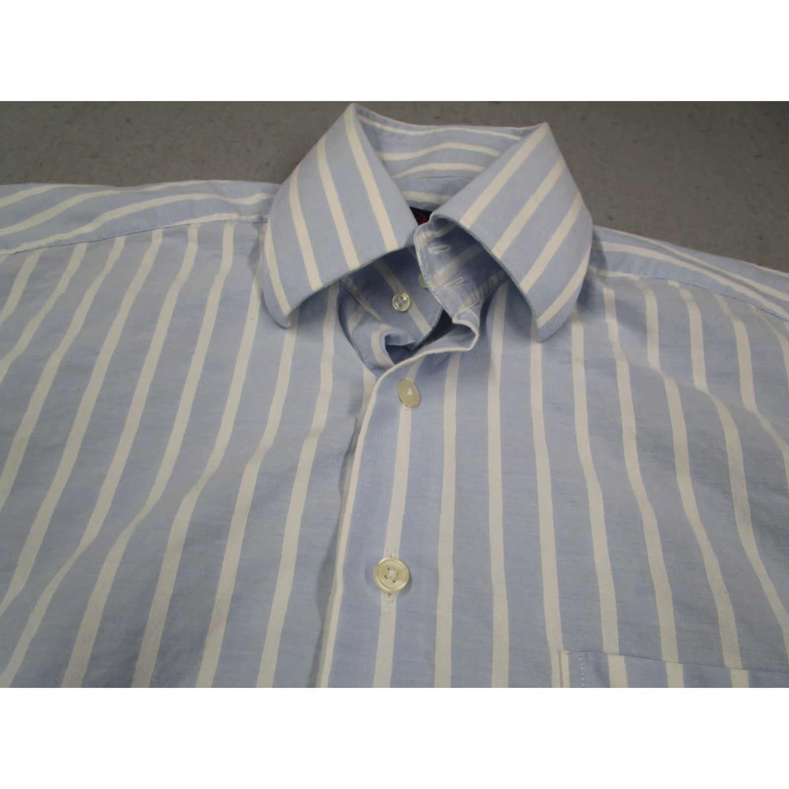 Vintage VINTAGE Cafe Coton Dress Shirt Mens L Blue White Stripe Twill 100% Cotton Classic Long Sleeve Button Down Size 42R - 2 Thumbnail