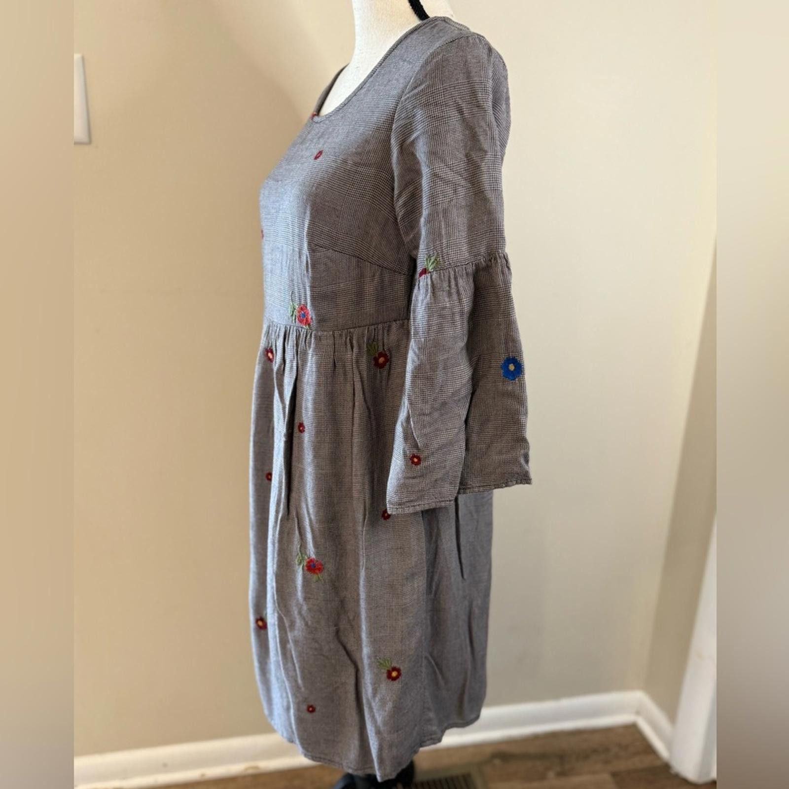 Other Emberley floral embroidered black white plaid mini dress SM Size S / US 4 / IT 40 - 2 Thumbnail