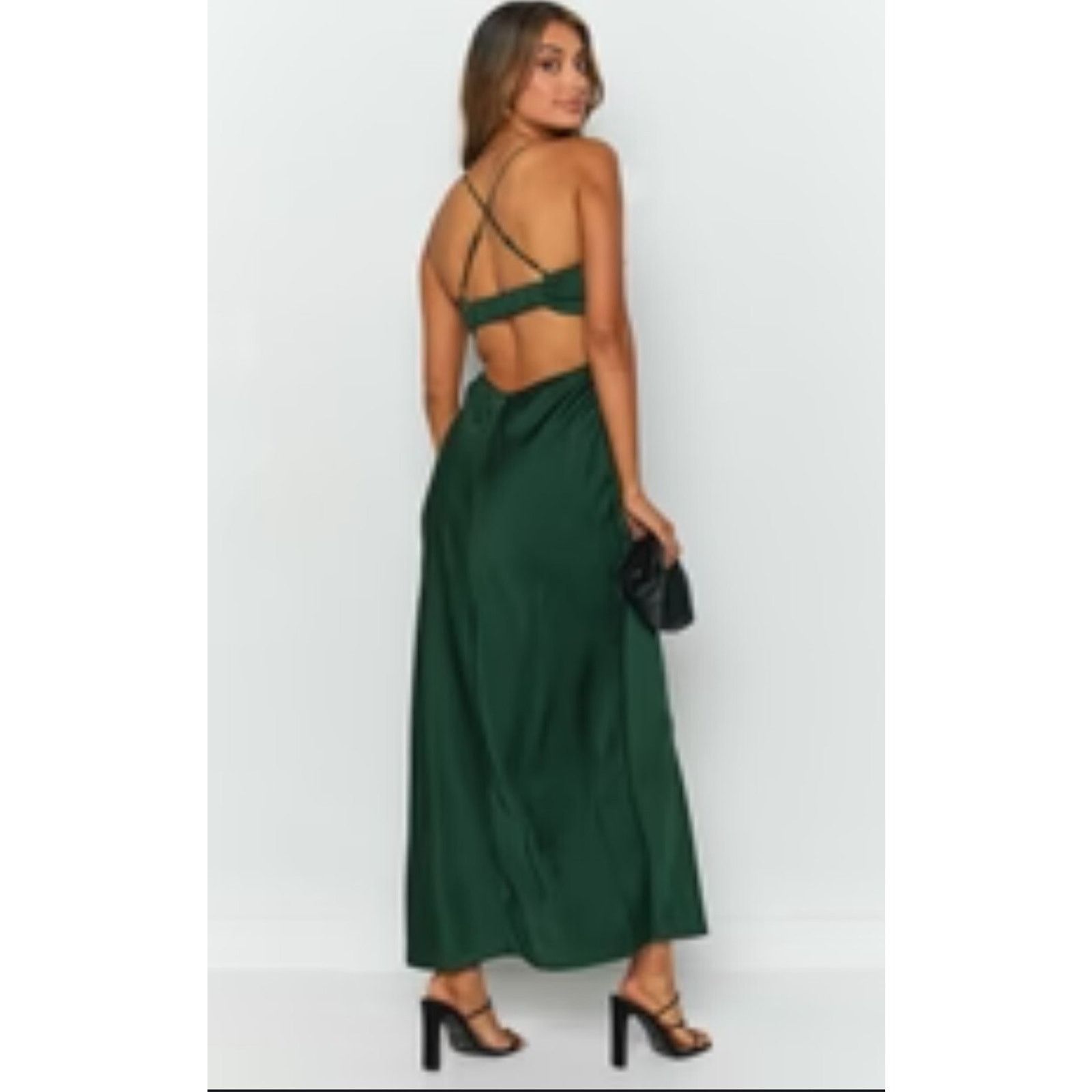 Shein SHEIN BAE Cutout Low Back Green Satin Bodycon Dress XS 2-4 Size XS / US 0-2 / IT 36-38 - 2 Thumbnail