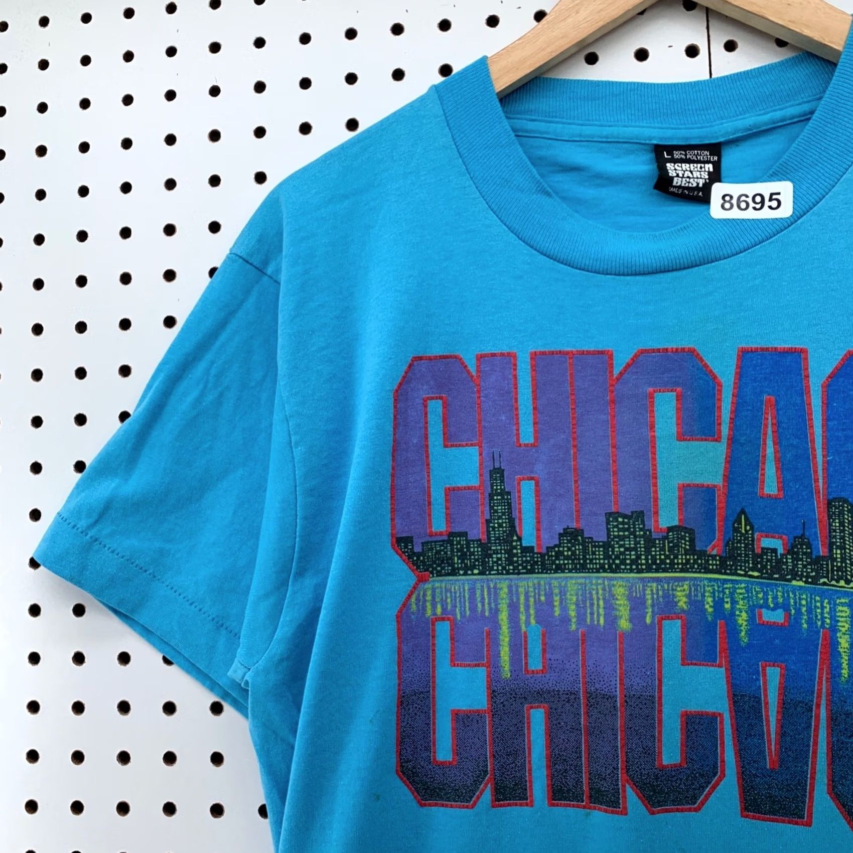 Vintage VINTAGE Chicago Skyline Shirt Blue Large Mens 80s 90s Single Stitch Crew Neck Short Sleeve USA Screen Stars T-Shirt Size US L / EU 52-54 / 3 - 4 Thumbnail