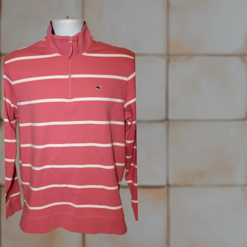 Vineyard Vines Vineyard Vines 1/4 Zip Pullover Sweater Pink Striped Cotton M Men Size US M / EU 48-50 / 2 - 1 Thumbnail