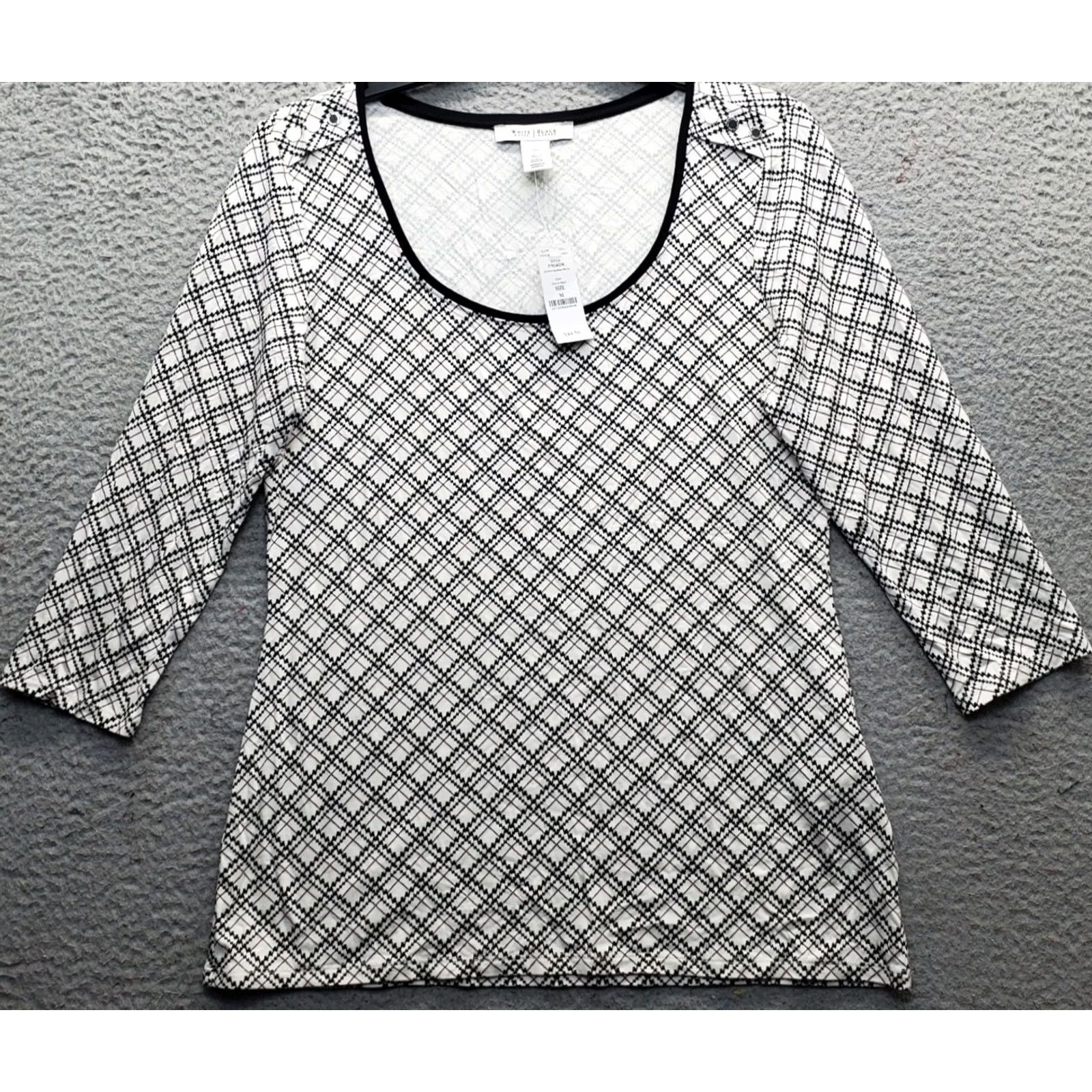 White House Black Market White House Black Market Knit Top Womens Medium Multi Plaid Stretch Scoop Neck Size M / US 6-8 / IT 42-44 - 2 Thumbnail