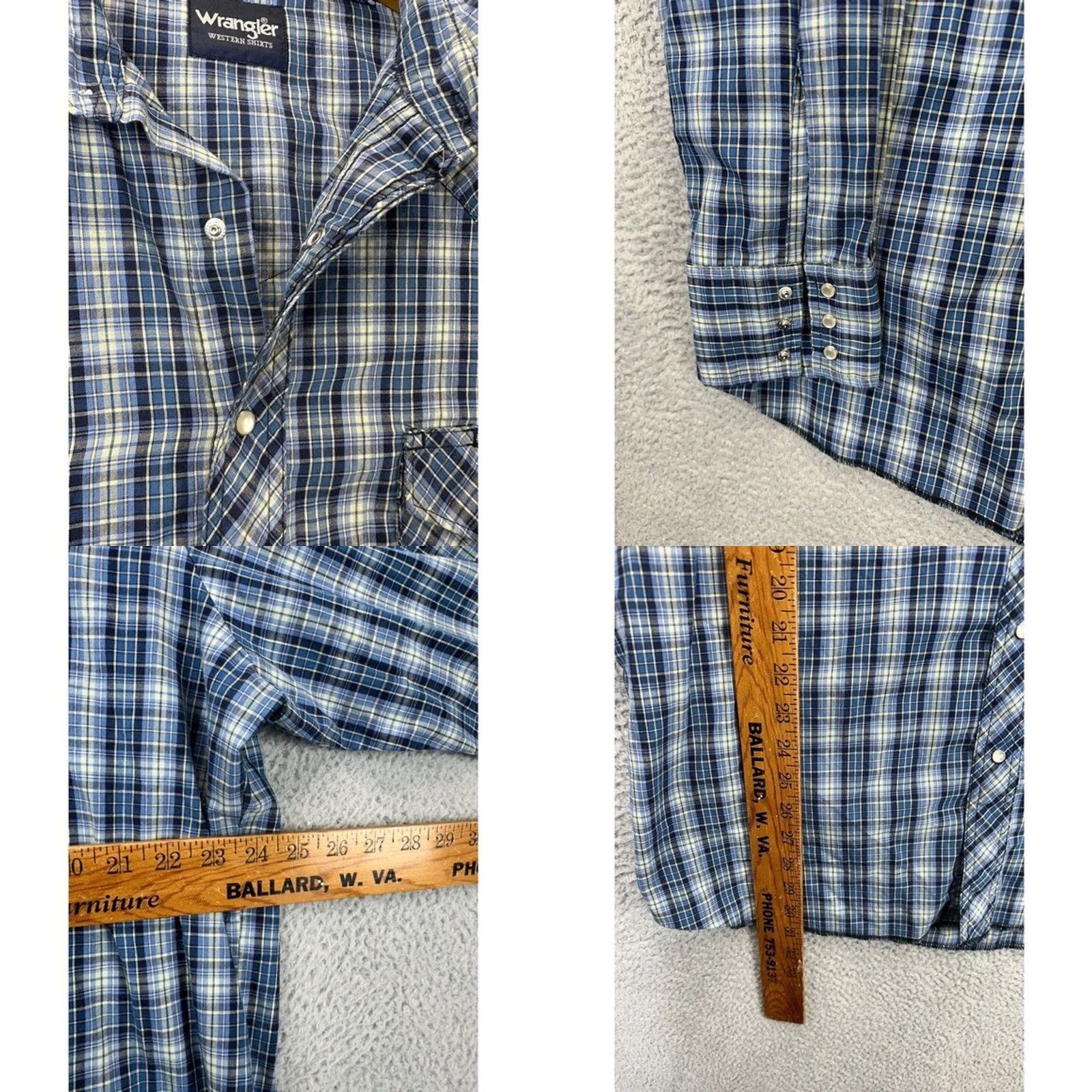 Wrangler VINTAGE Wrangler Western Shirt Mens 2XT Tall Blue Plaid Pearl Snap Button Up Shirt Size US XXL / EU 58 / 5 - 8 Thumbnail