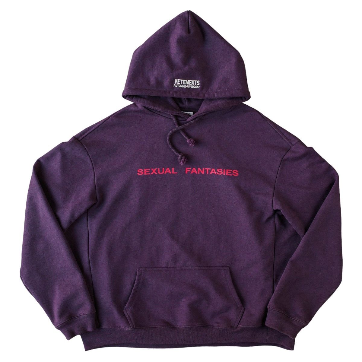 Vetements AW 2017 VETEMENTS SEXUAL FANTASIES POUR HOMME PURPLE HOODIE ...