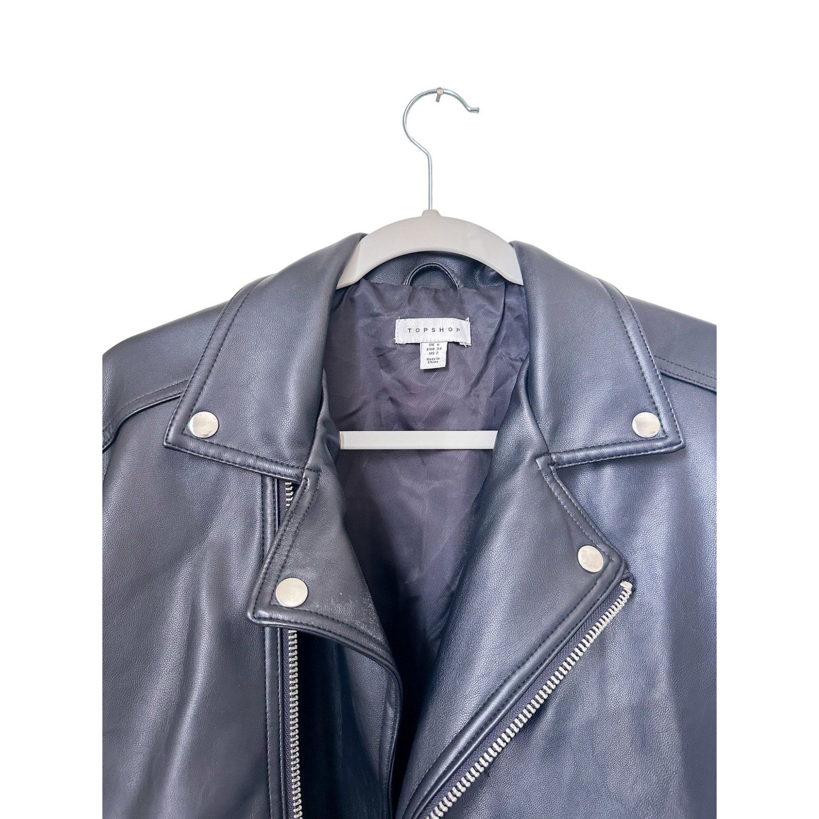 Topshop Topshop Leather Biker Jacket, Size 2 Size XS / US 0-2 / IT 36-38 - 2 Thumbnail