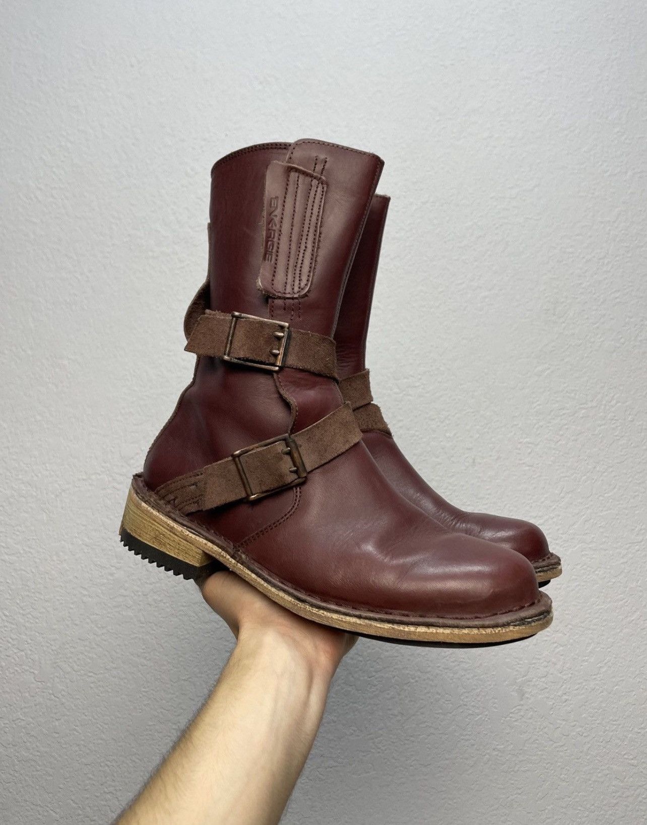 If Six Was Nine Vintage Rick Owens Vibe Burgundy Leather Moto Biker Boots Size US 9 / EU 42 - 1 Thumbnail
