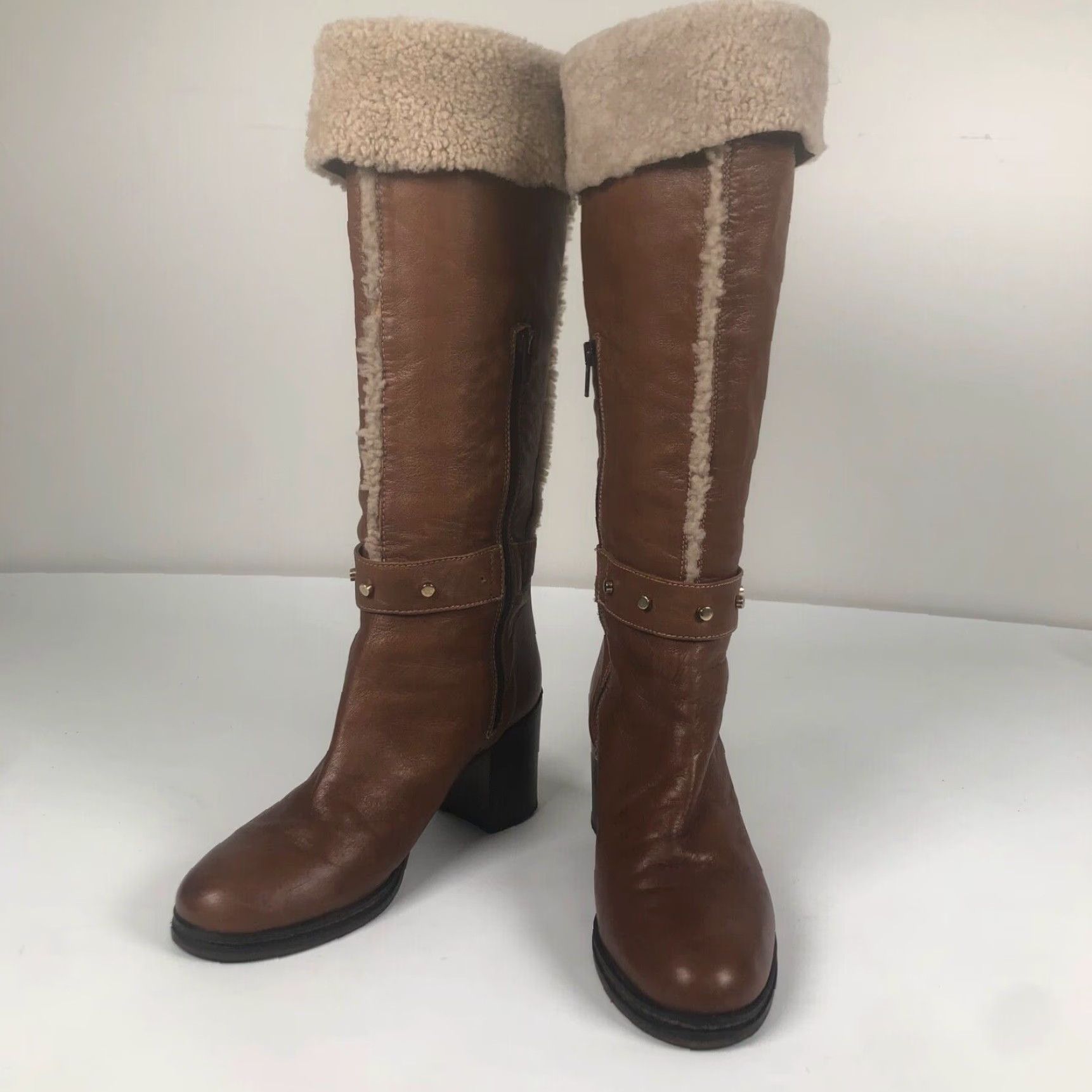 Vintage VINTAGE Napoleoni Boots Women Brown Knee High 9 US / 40 EU Leather Block Heel 3.5” Fur Trim Zipper Winter 70s Bohemian Size US 9 / IT 39 - 2 Thumbnail