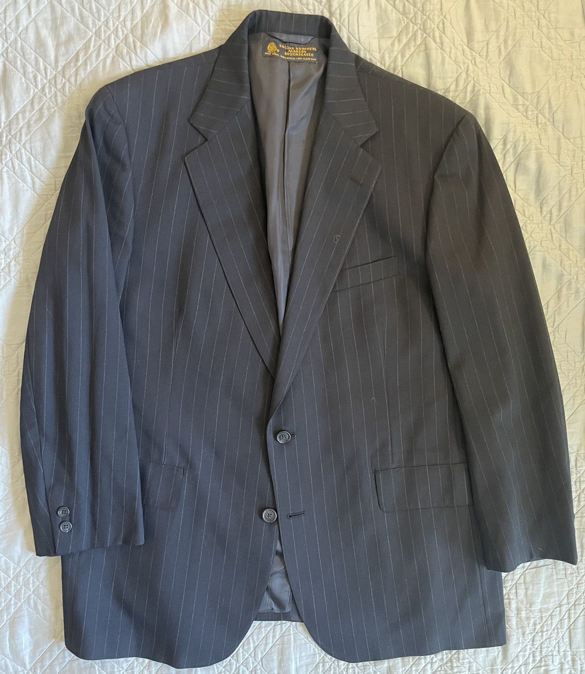 Brooks Brothers Brooksease Pinstripe Wool Suit Size 44R - 2 Thumbnail