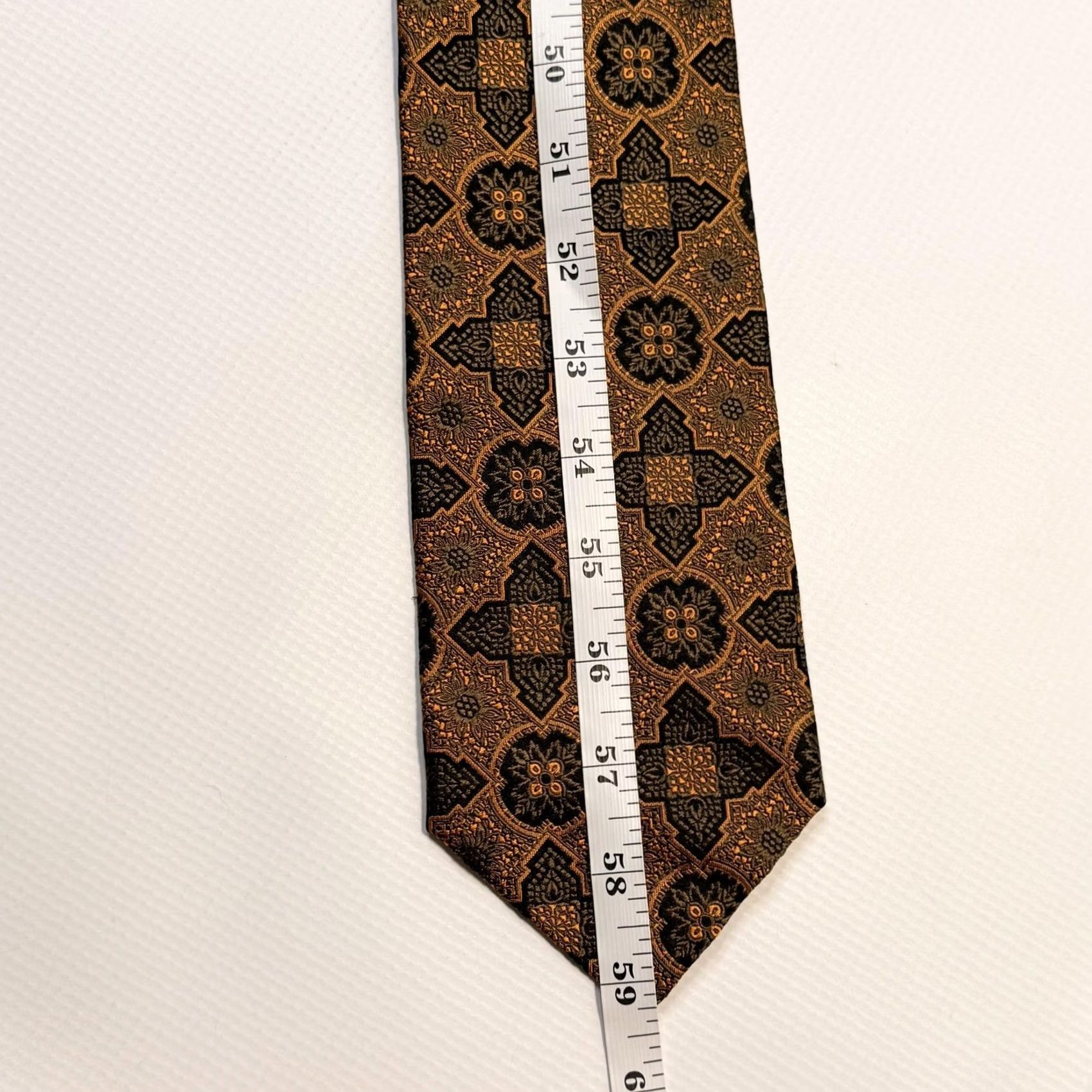 Vintage Kolte Tie Mens One Size Gold Italy Brown Geometric Floral Silk Necktie Size ONE SIZE - 6 Thumbnail