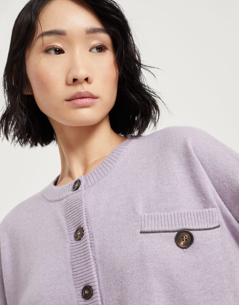 Brunello Cucinelli o1la1rc1a0326 Cashmere Cardigan With Monili in Purple Size XL / US 12-14 / IT 48-50 - 3 Thumbnail