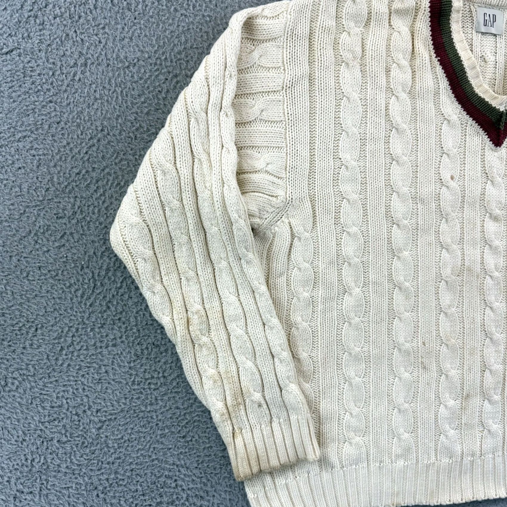 Gap VINTAGE Gap Sweater Mens 2XL Ivory Cable Knit V Neck Tennis Cricket 90s Y2K Size US XXL / EU 58 / 5 - 4 Thumbnail
