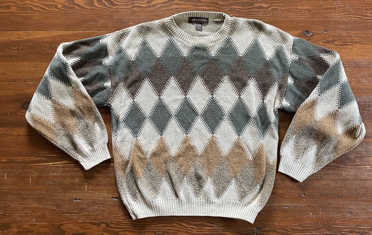 Vintage Vintage 90’s Liberty Sweaters Diamond Pattern Knit Sweater Size US M / EU 48-50 / 2 - 2 Thumbnail