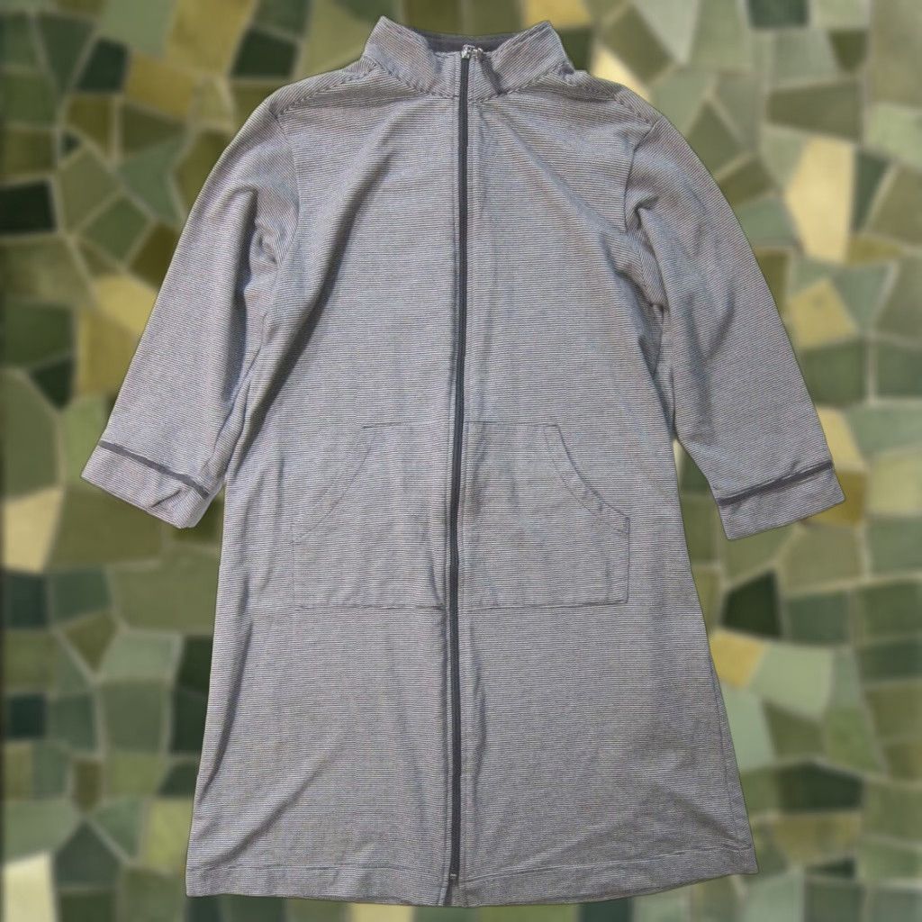 Vintage Stan Herman Cotton Stretch Jersey Grey Stripe Zip Mock Neck Pocket Robe Dress S Size S / US 4 / IT 40 - 1 Thumbnail