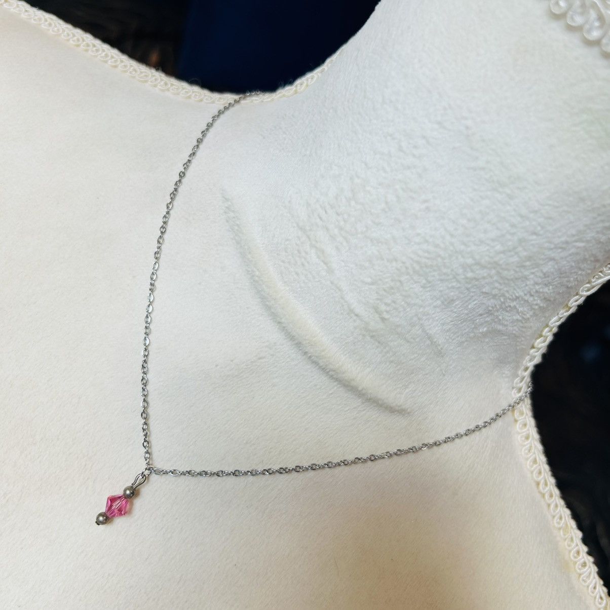 Handmade Handcrafted vintage pink glass crystal sterling necklace Size ONE SIZE - 2 Thumbnail