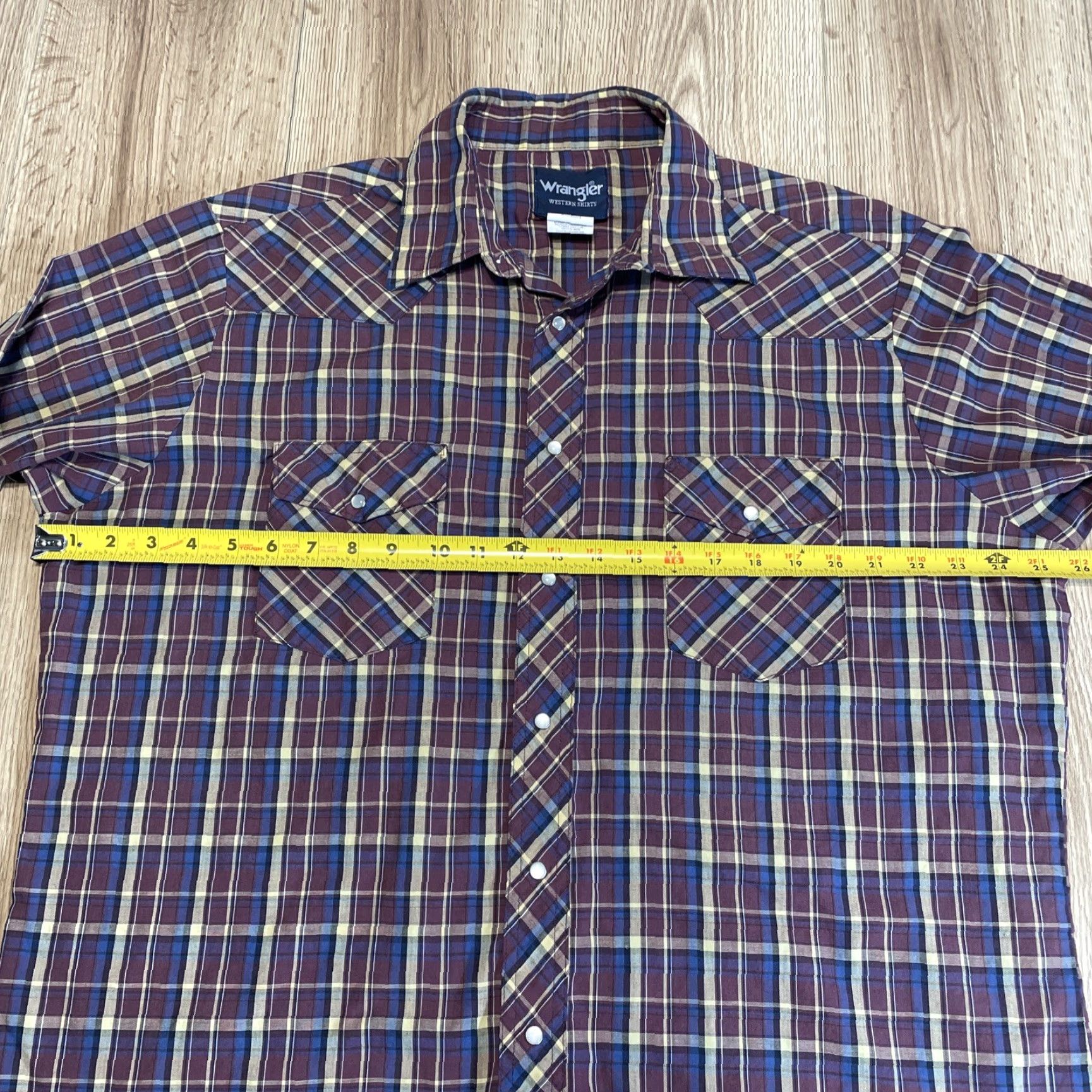 Wrangler VTG Wrangler Shirt Western Plaid Blue Mens XL Pearl Snap Short Sleeve Button-Up Casual Size US XL / EU 56 / 4 - 5 Thumbnail