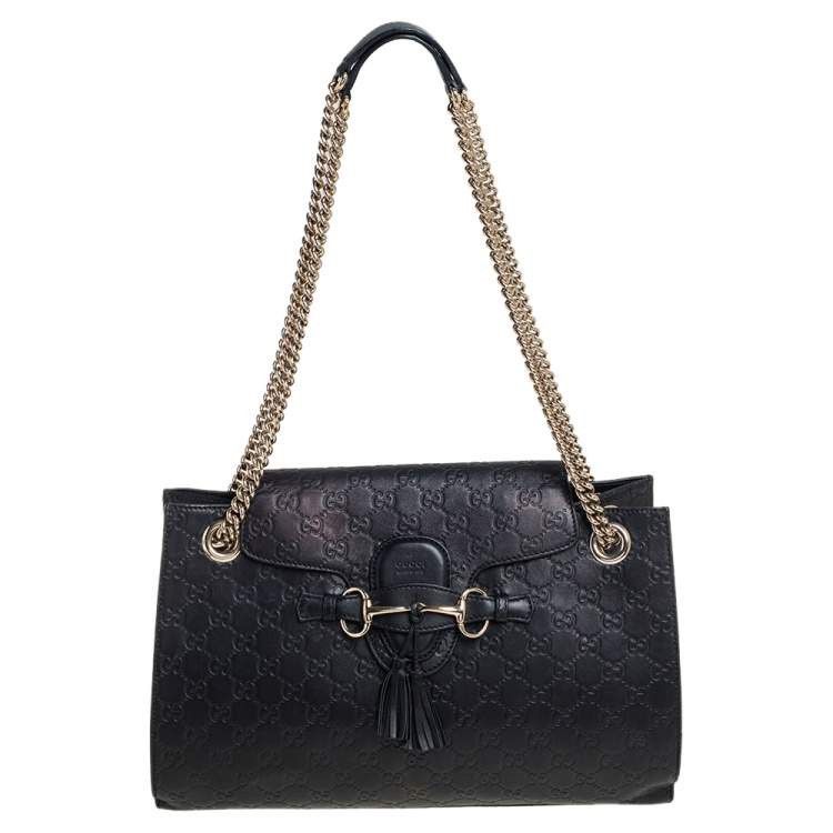 image of Gucci Black Guccissima Leather Emily Chain Shoulder Bag, Women's