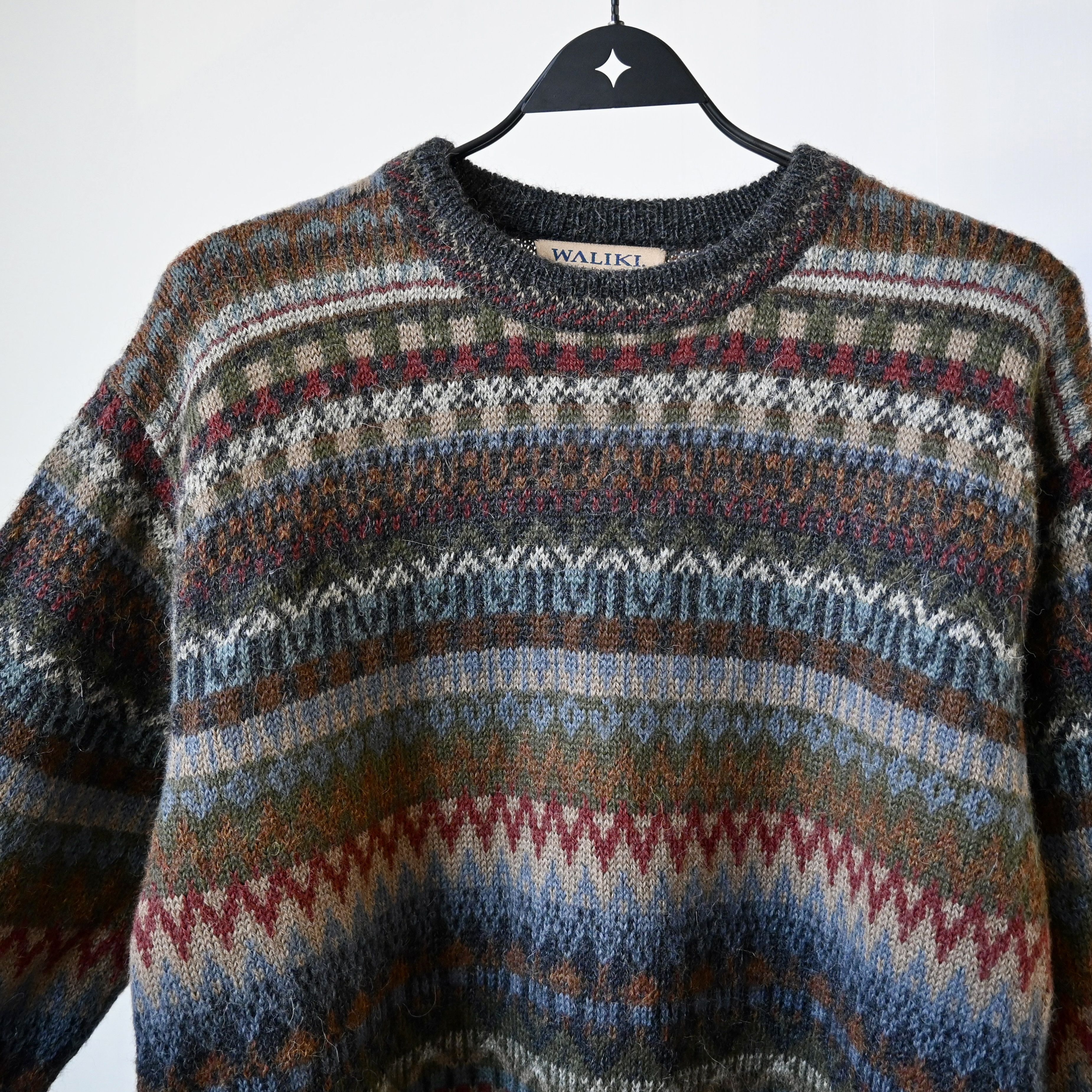 Vintage Vtg WALIKI 100% alpaca folklore striped sweater Size US L / EU 52-54 / 3 - 8 Thumbnail