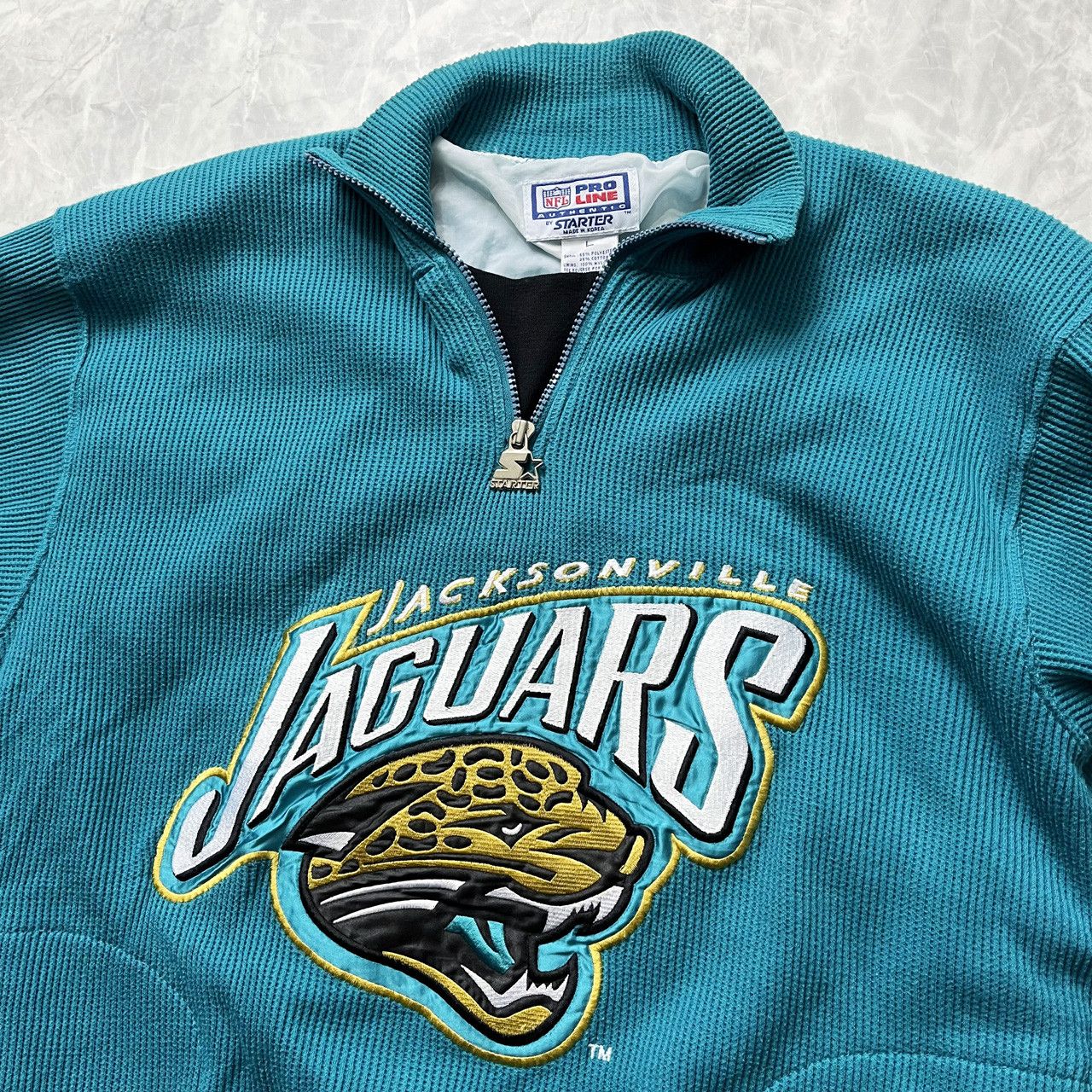NFL × Starter × Vintage VTG JACKSONVILLE JAGUARS WAFFLE KNIT HALF ZIP SWEATSHIRT Size US L / EU 52-54 / 3 - 2 Thumbnail