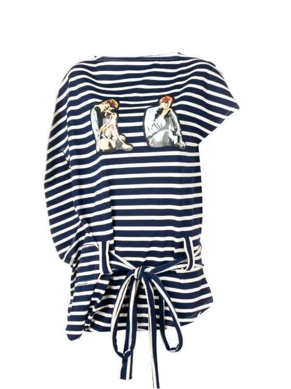 George × JW Anderson o1mle0325 Print Stripe Drapetop in Navy & White Size S / US 4 / IT 40 - 1 Thumbnail