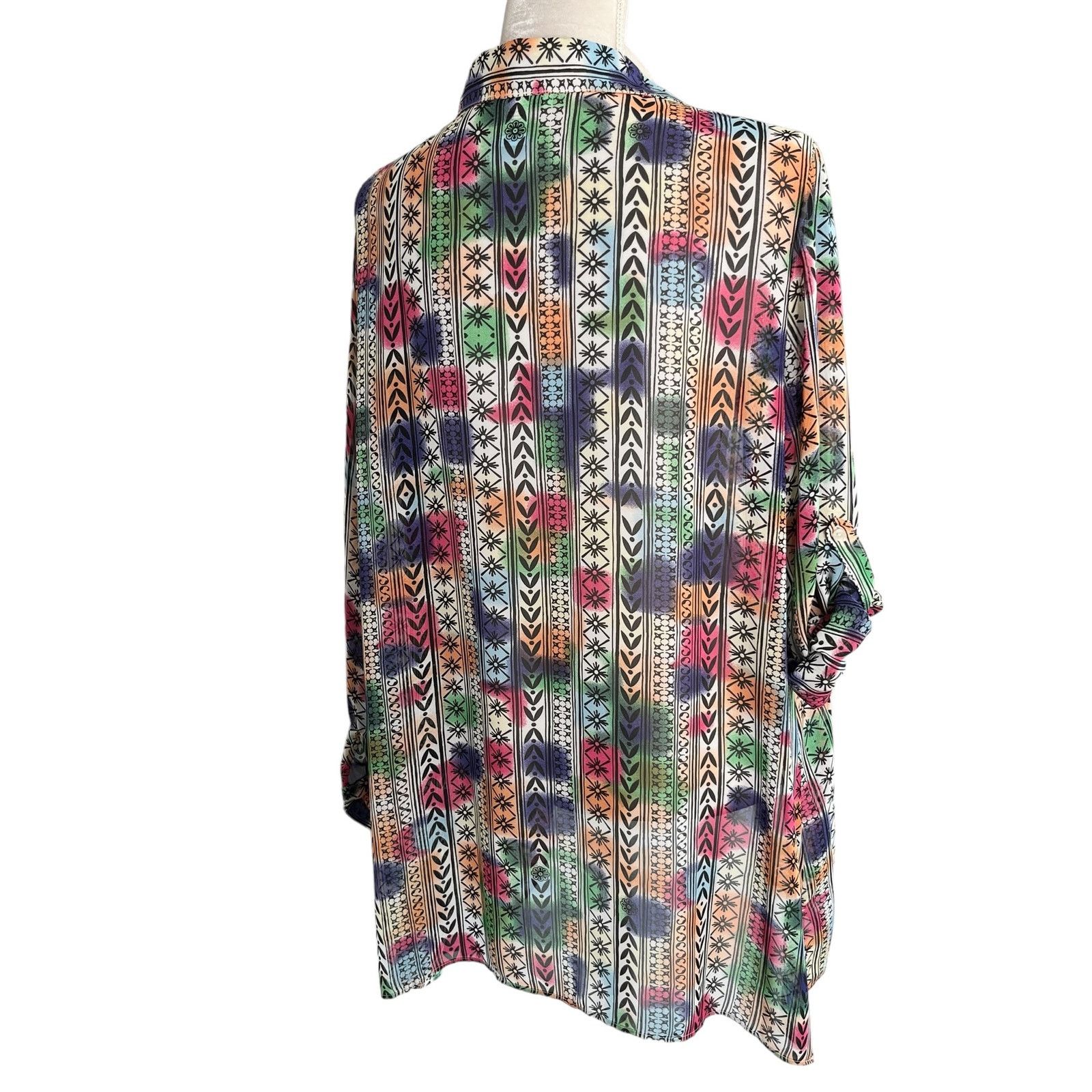 Other Peck & Peck Retro Button Down Blouse XL Semi Sheer Rainbow Size XL / US 12-14 / IT 48-50 - 17 Thumbnail