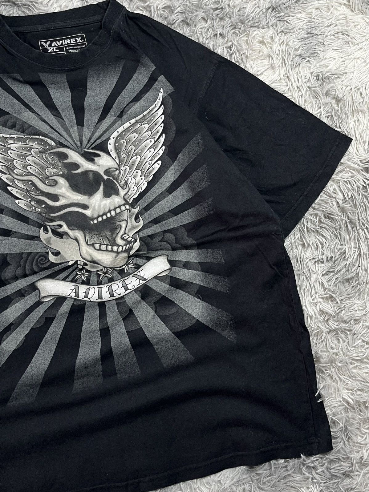 Avirex VTG Y2K AVIREX WINGED SKULL RHINESTONE BLACK T-SHIRT Size US XL / EU 56 / 4 - 6 Thumbnail