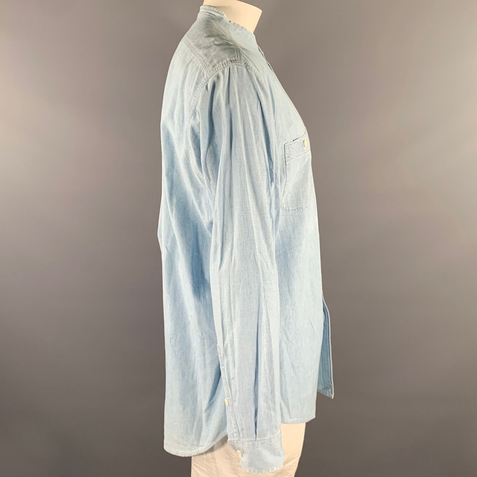 Ralph Lauren RRL RALPH LAUREN L Light Blue Band Collar Long Sleeve Shirt Size US L / EU 52-54 / 3 - 3 Thumbnail