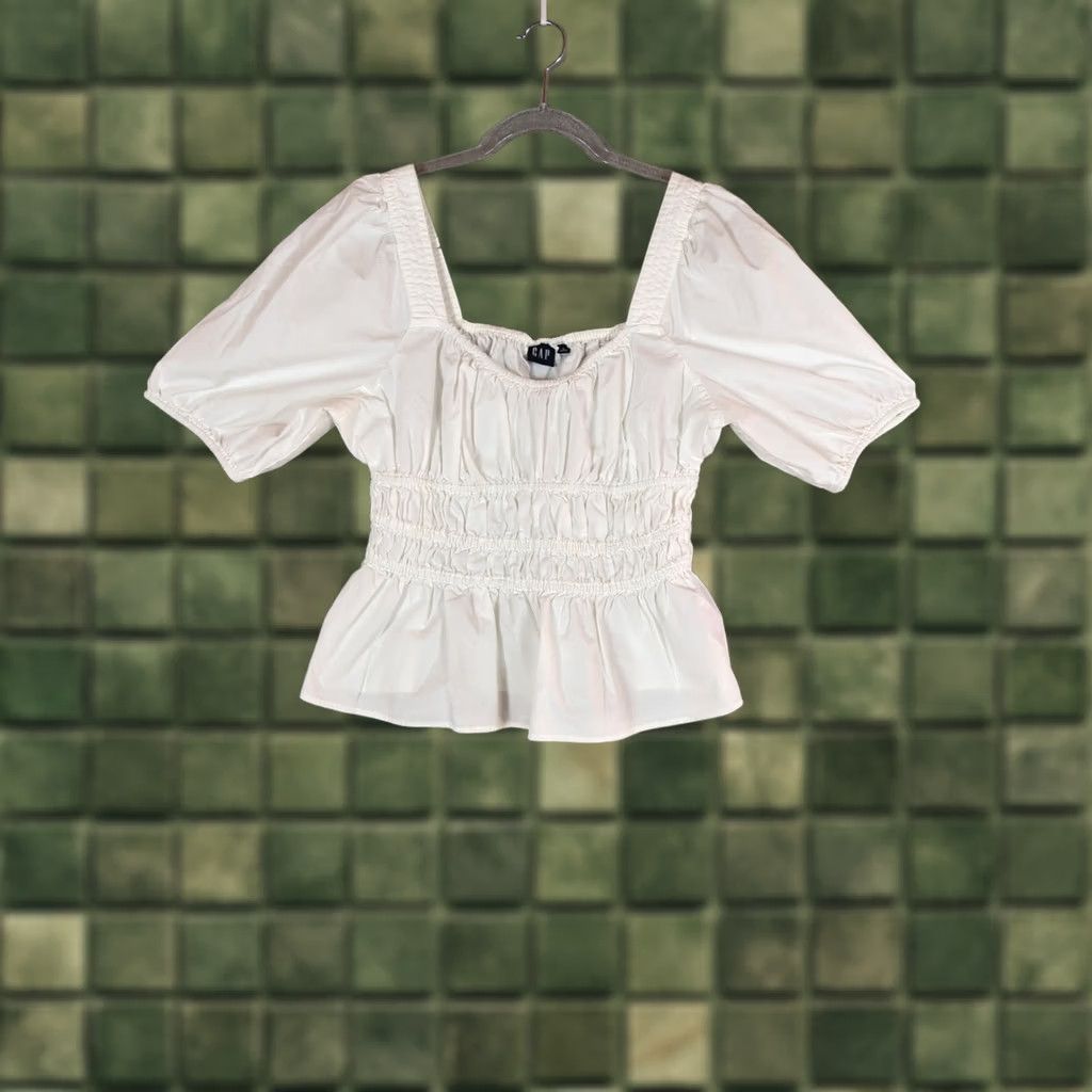 Gap Gap White Puff Sleeve Crop Top Blouse L Slim Casual Peasant Boho Cotton 100% Size L / US 10 / IT 46 - 1 Thumbnail