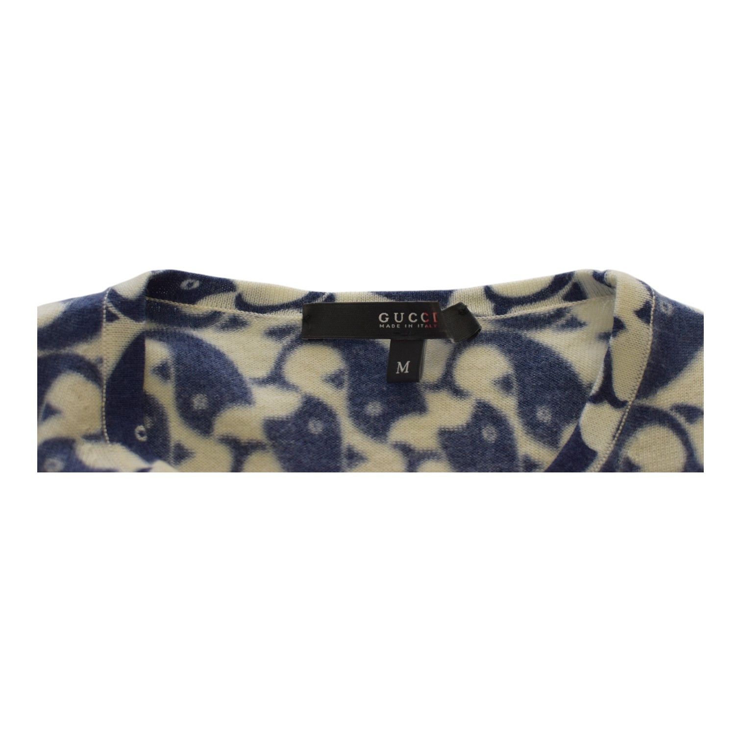 Gucci Gucci Blue & White Fish Print Short Sleeve 100% Cashmere Size M / US 6-8 / IT 42-44 - 3 Thumbnail