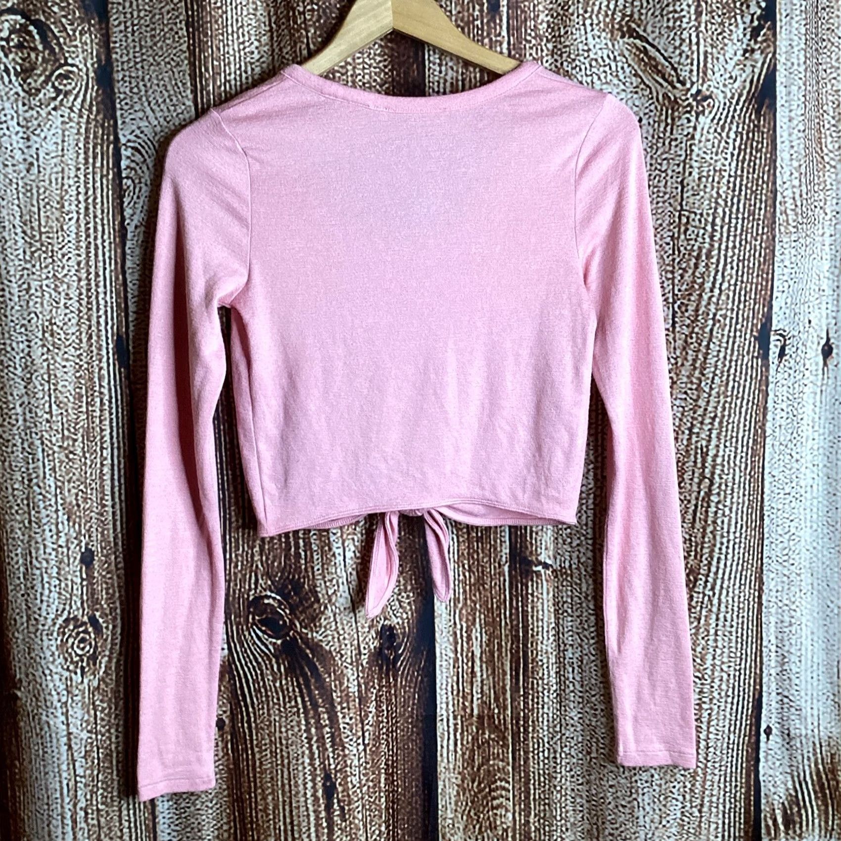 Vintage Wilfred Free Women's Top S Pink Long Sleeve Round Neck Tie Front Cropped Size S / US 4 / IT 40 - 3 Thumbnail