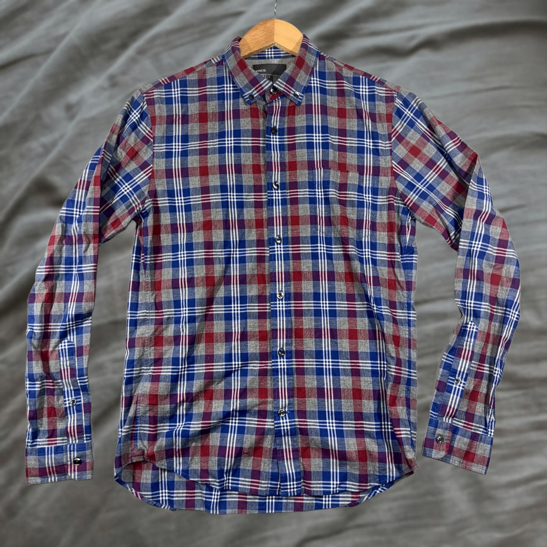 Vince Vince Shirt Mens Small Blue Red Plaid 100% Cotton Button-Down Long Sleeve Casual Size US S / EU 44-46 / 1 - 1 Thumbnail