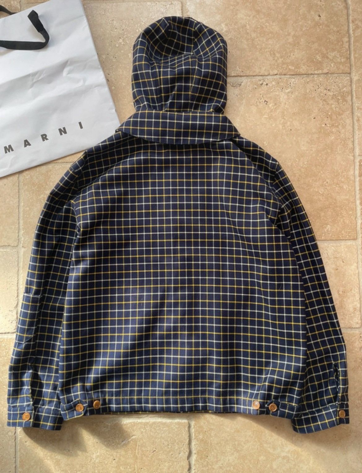 Marni Marni Wool Cotton Checked Navy Blue Hooded Zip Up Jacket Size US M / EU 48-50 / 2 - 2 Thumbnail