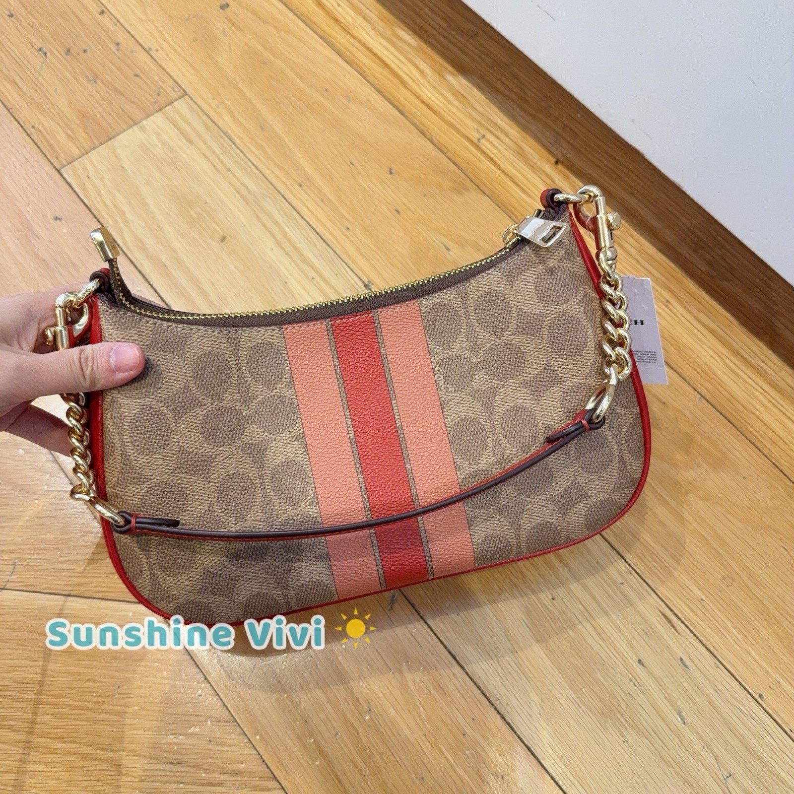 Coach NWT Coach Teri Shoulder Bag With STRIPE CAL81 Gold/Tan Multi Size ONE SIZE - 4 Thumbnail