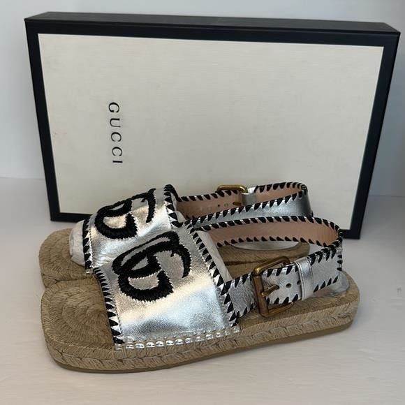 Gucci Authentic - Pilar Embroidered Double G Logo Slingback Espadr Size US 5 / IT 35 - 12 Thumbnail