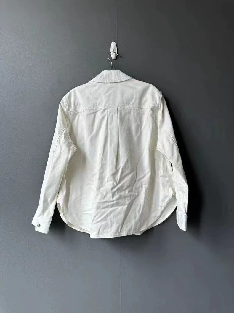 Loewe LOEWE White leather badge logo shirt jacket Size XXS / US 00 / IT 34 - 2 Thumbnail