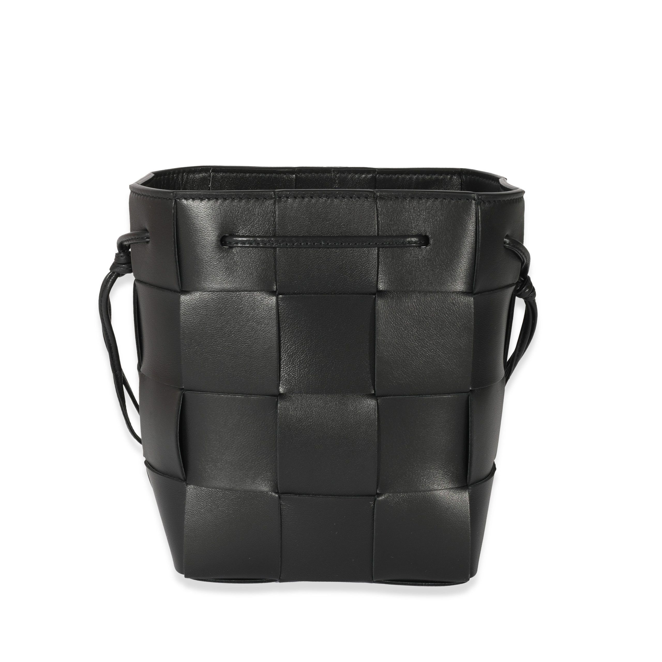 image of Bottega Veneta Black Intrecciato Leather Bucket Cassette, Women's
