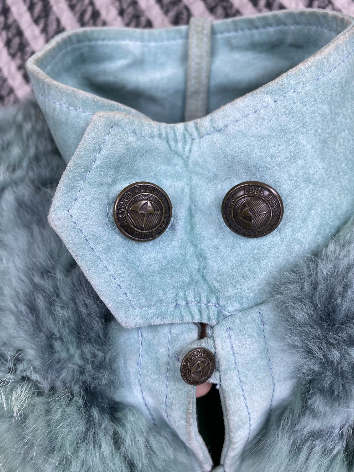 Japanese Brand Vintage Arnold Palmer Faux Fur Teal Zip-Up Sleeveless Jacket Size S / US 4 / IT 40 - 9 Thumbnail