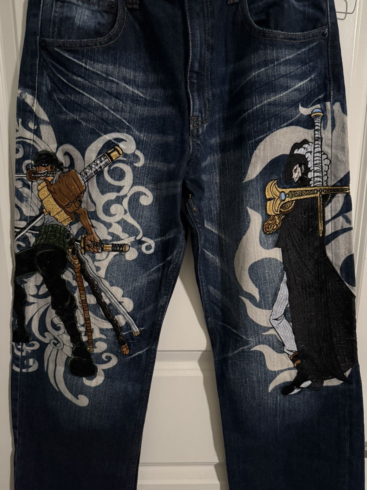 One Piece Vintage One Piece Zoro v Mihawk Embroidered Jeans Size US 30 / EU 46 - 2 Thumbnail