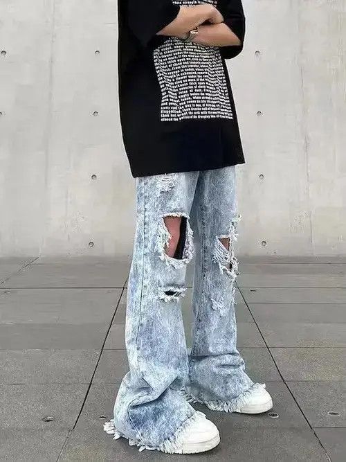 VIBE Opium Blue Distressed Jeans, Utility Jeans, Flared Jeans Size US 30 / EU 46 - 2 Thumbnail