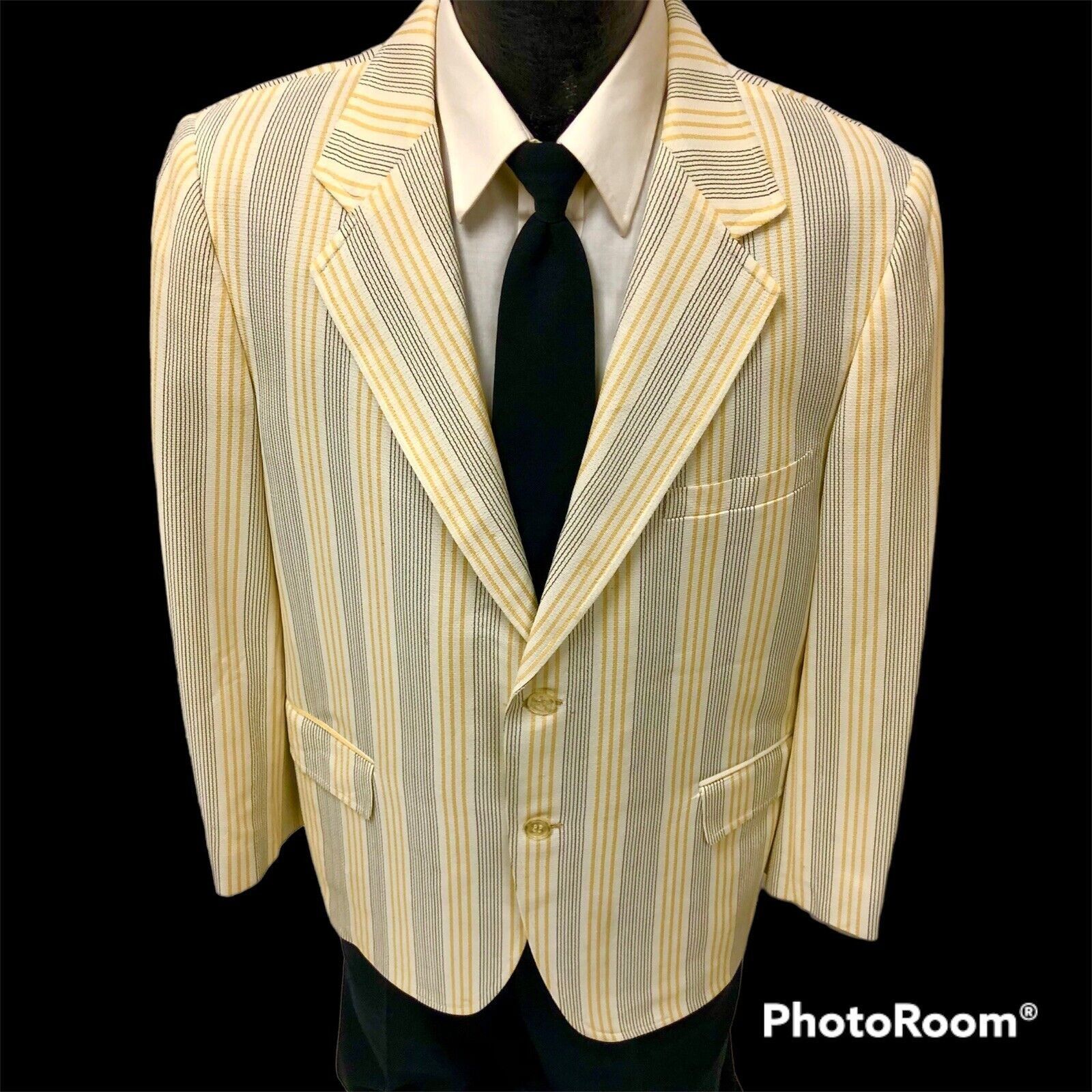 Other Vtg Harmony White Yellow Sport Coat TEXTURED STRIPE Jacket Size 42S - 1 Thumbnail