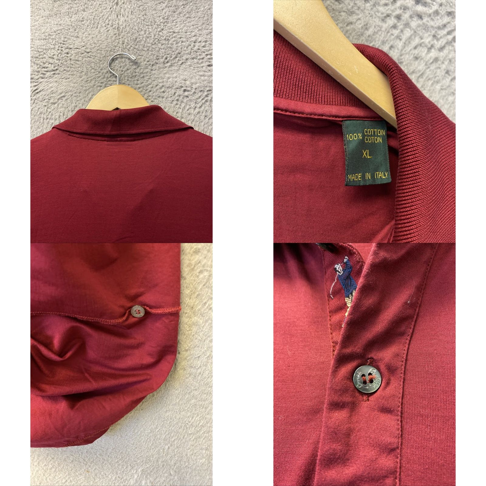 Vintage Bobby Jones Polo Golf Shirt Men’s Large Maroon Cotton Knit Short Sleeve Button Collar Logo Made in Italy /0705 Size US L / EU 52-54 / 3 - 8 Thumbnail