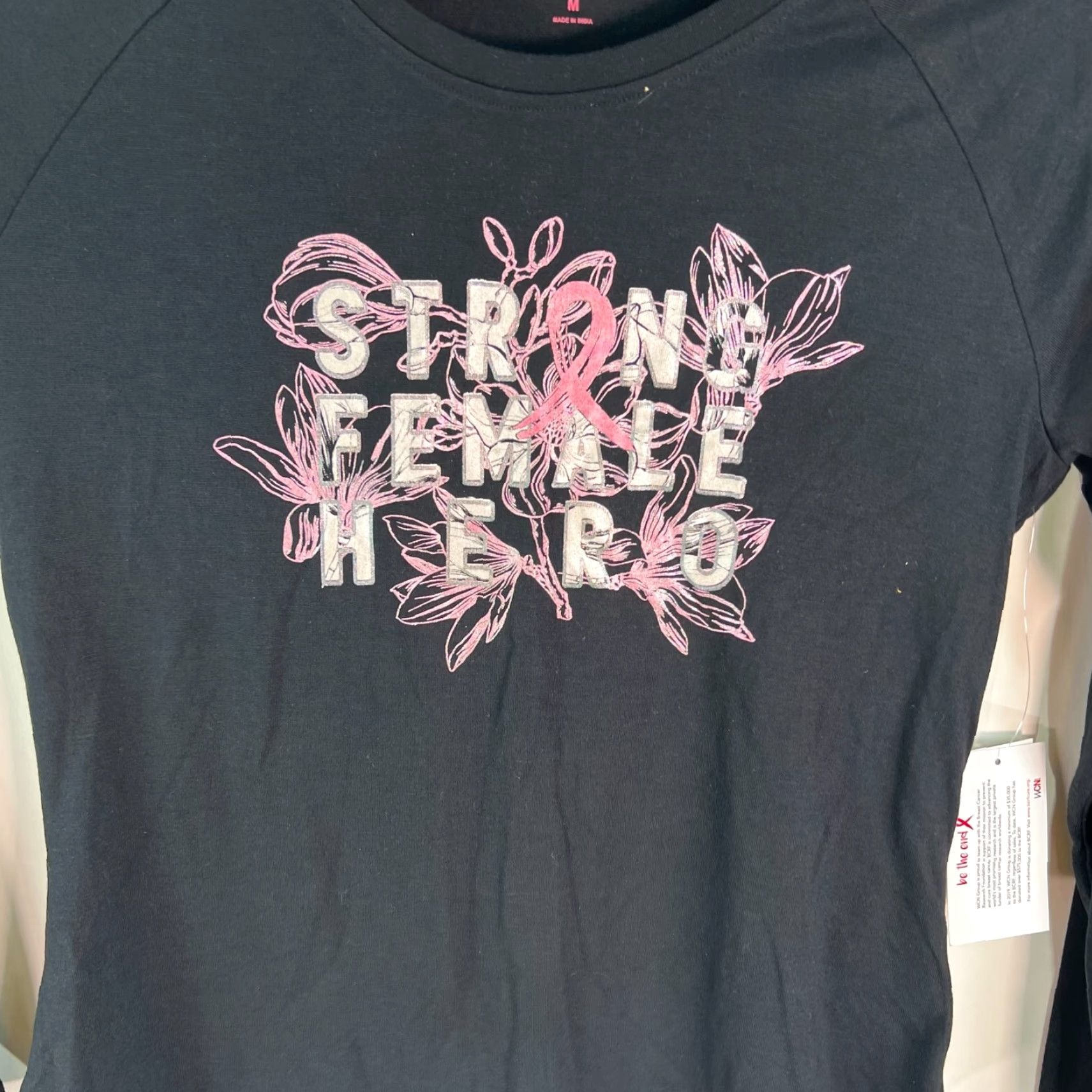 Olive VINTAGE Live Breathe Fight Floral T-Shirt Cancer Awareness Long Sleeve Crew Neck Women Medium Black Pink Strong Female Hero Size M / US 6-8 / IT 42-44 - 2 Thumbnail