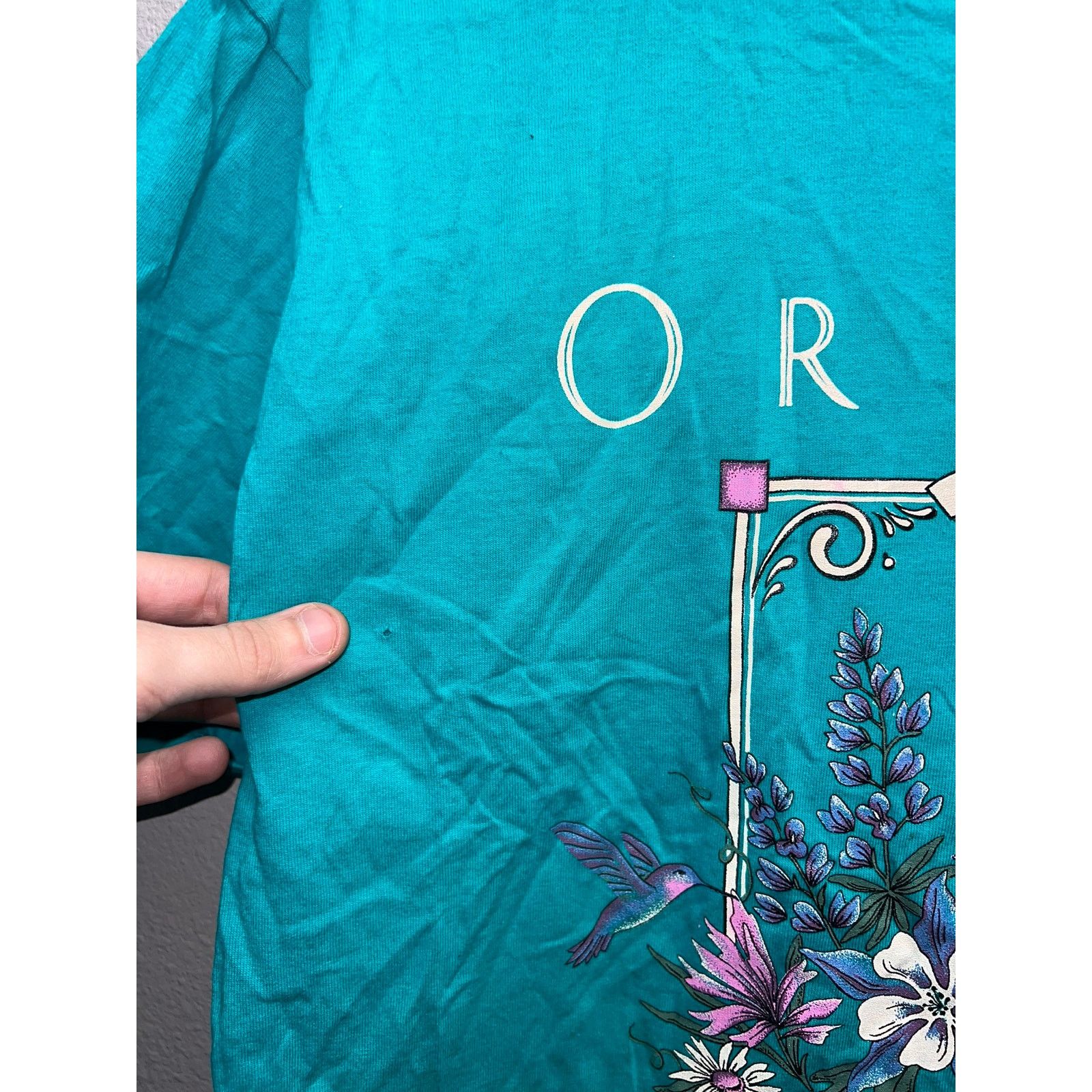 Jerzees Vintage Oregon Shirt Wildflower Co Brand Teal Tee Shirt 90s Size US L / EU 52-54 / 3 - 5 Thumbnail