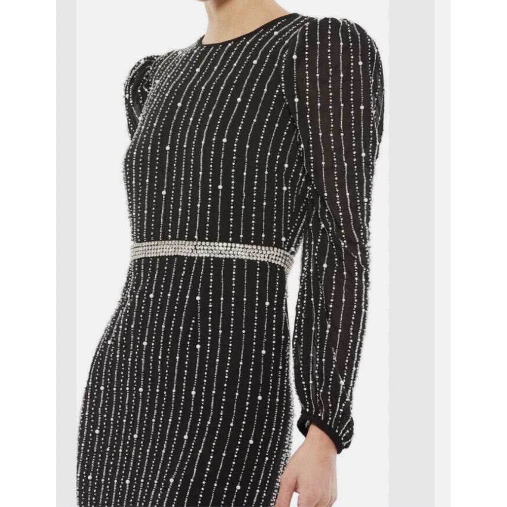 Designer MAC DUGGAL Embellished Pearl Beaded Midi Dress 14 Size XL / US 12-14 / IT 48-50 - 3 Thumbnail