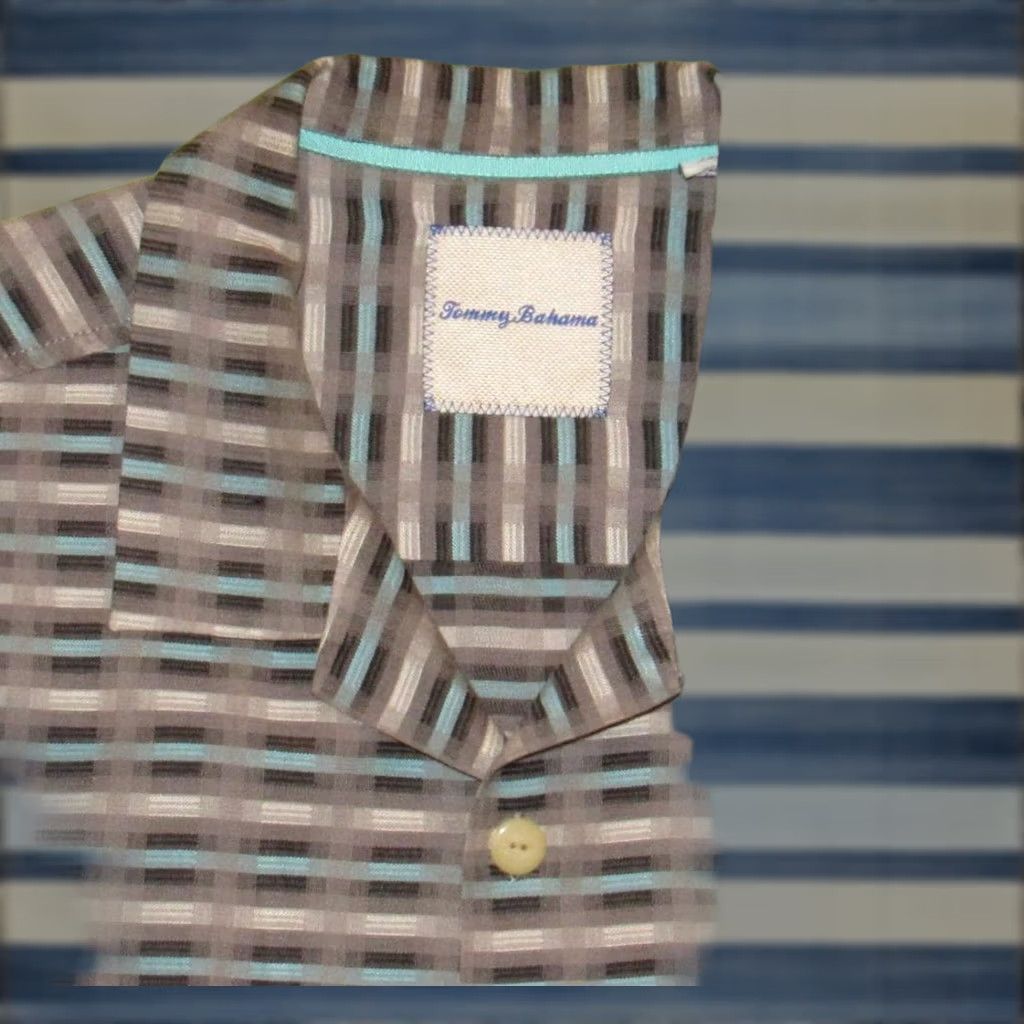 Tommy Bahama TOMMY BAHAMA Grey Blue Silk Cotton Blend Short Sleeve Hawaiian Shirt M Size US M / EU 48-50 / 2 - 1 Thumbnail