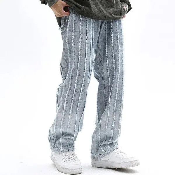 Japanese Brand VIBE Unisex Striped Frayed Ripped Tassel Jeans Pants Size US 33 - 1 Thumbnail