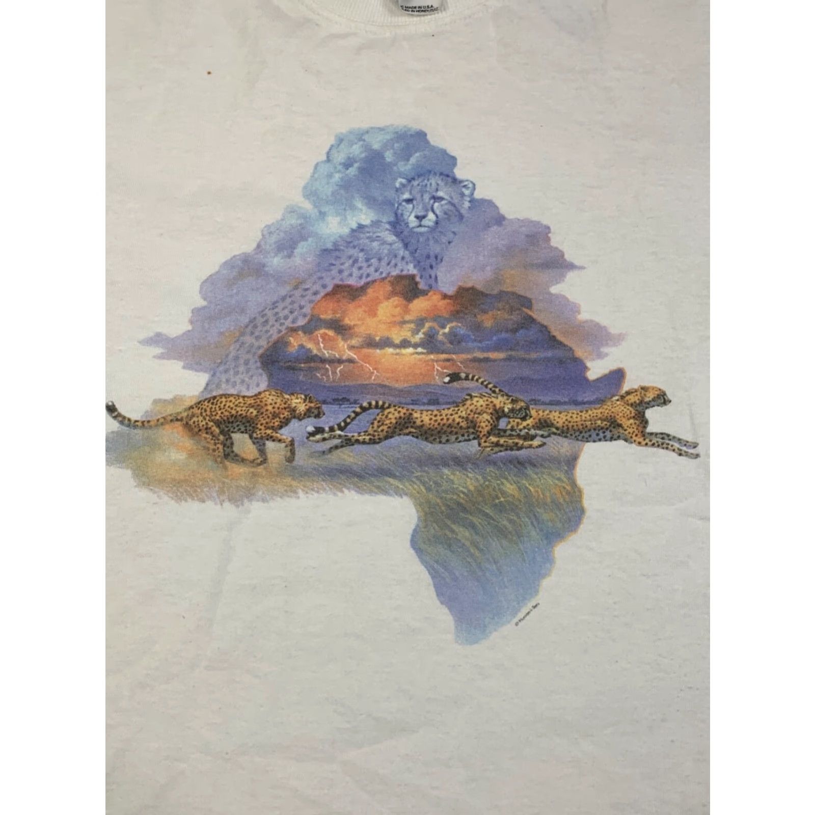 Anvil VINTAGE Anvil Shirt Mens S White Cheetah Animal Africa 11542 Short Sleeve T-Shirt Size US S / EU 44-46 / 1 - 2 Thumbnail