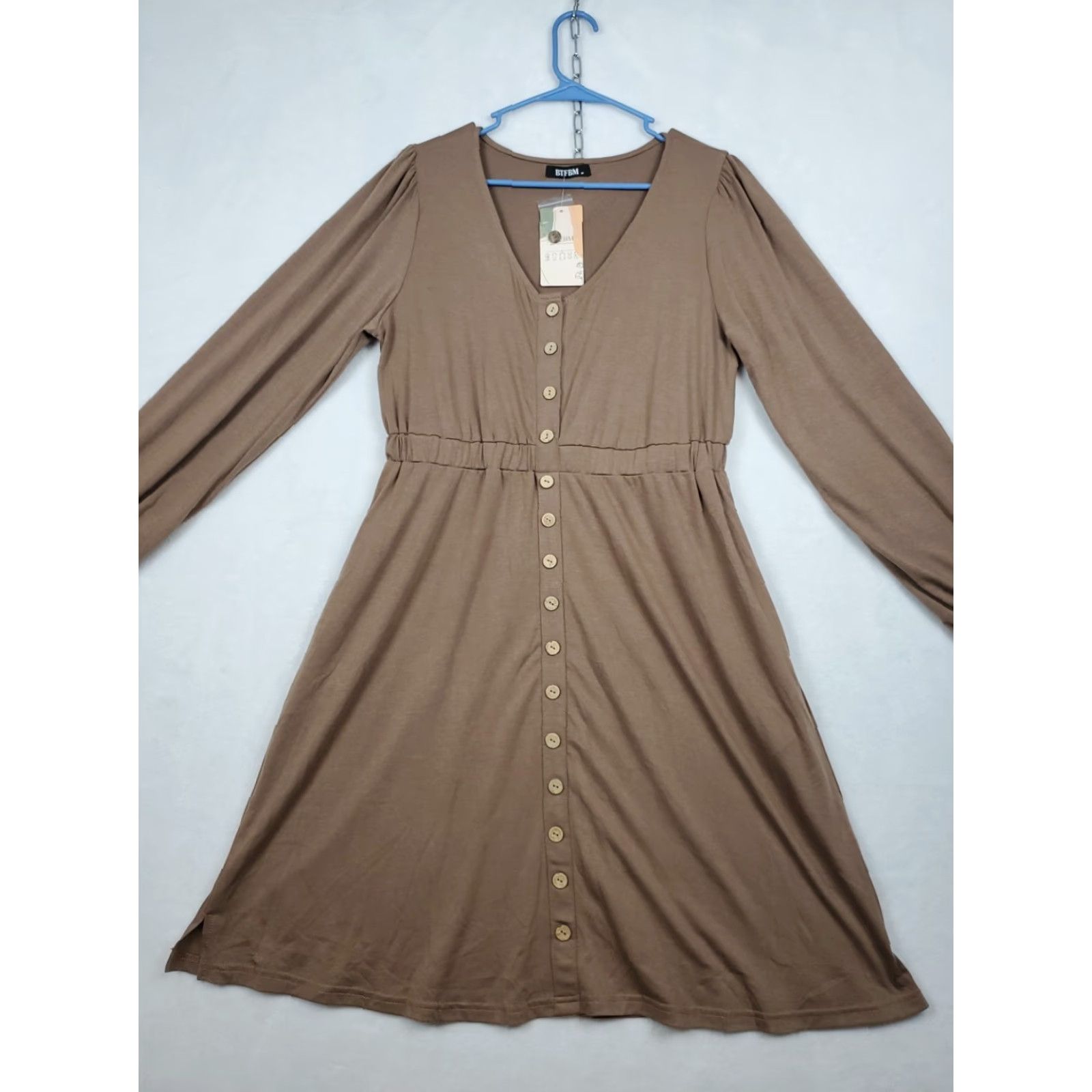 Vintage BTFBM Midi Shirt Dress Button Front Long Sleeve Ruched Waist Brown Womens Size M Size M / US 6-8 / IT 42-44 - 7 Thumbnail