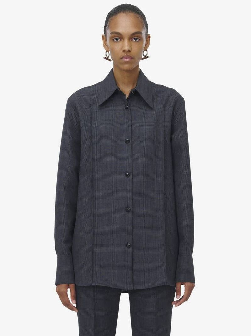 Alexander McQueen o1srvl11e0226 Prince of Wales Shirt In Dark Grey Size XL / US 12-14 / IT 48-50 - 2 Thumbnail