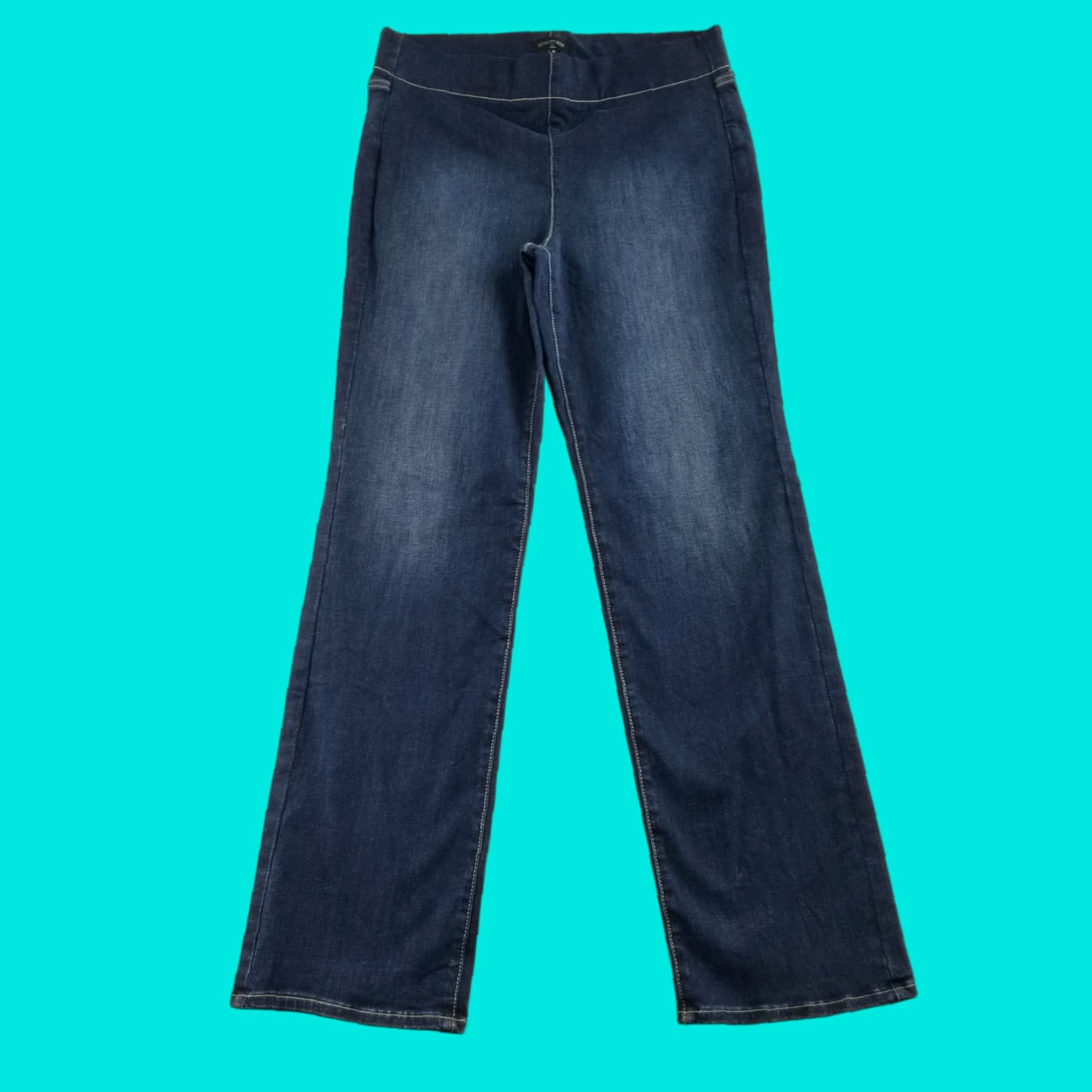 Nydj Jeans Women's M Blue Wash Straight Leg Jegging Pull On Comfort Waist Pants (Size 32)